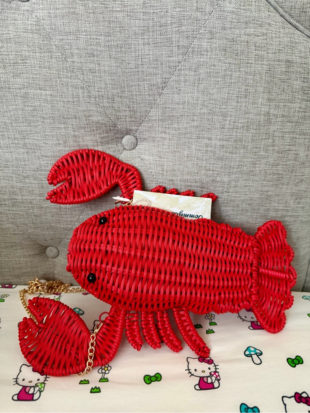 NWT Tommy Bahama red Lobster wicker straw bag purse with gold chain viral rare - Picture 2 of 12